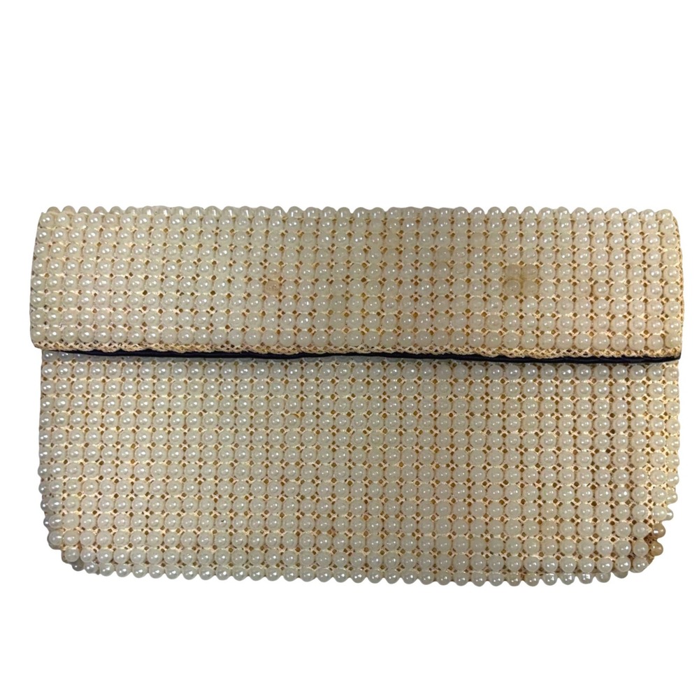 Vintage Beaded Clutch‎ OS Cream Faux Pearl Envelope READ